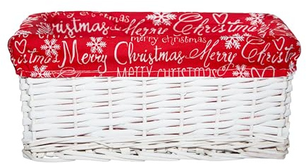 Wickerfield Red lined Honey Wicker Trays Retail Display Christmas Hampers for Gift Packaging (White, Large)