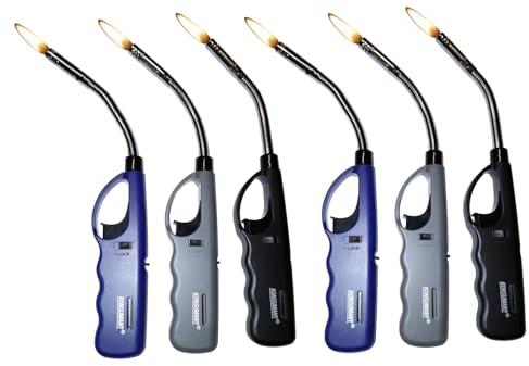 6 Stück KONSUMANY Stabfeuerzeug biegsam flexibel Gas Feuerzeug 26,5cm Lang Nachfüllbar (2X Grau, 2X Blau, 2X Schwarz)