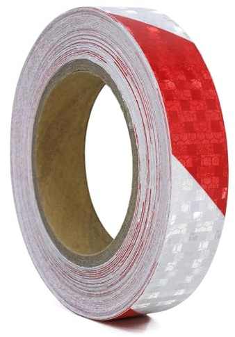 XFXIA Ruban adhésif réfléchissant rouge et blanc - 2,5 cm x 35 m - Étanche - Ruban d'avertissement concis - Pour véhicules, voitures, remorques, extérieur