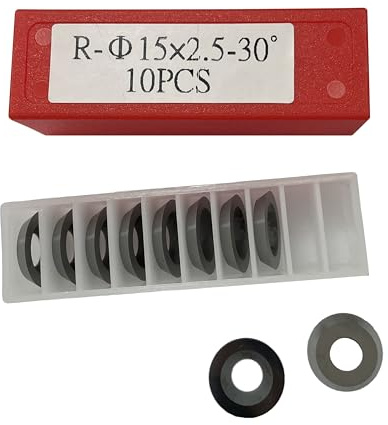 YANSYUAN 10 Stück 15 mm runde Wolframstahlkarbid-Einsätze, Schneider (Durchmesser 15 mm x 2,5 mm Dicke, 30 Schnittwinkel), Cutter-Messerklingen für Holzbearbeitung, Drehmaschine, Drehen, 10 Stück
