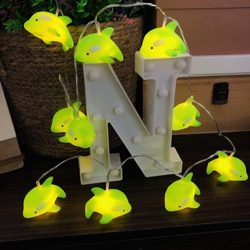 Riaxuebiy Delfin Lichterkette mit Ozean Tier Delfin Kinderzimmer Batteriebetrieb Lichterkette Delfin Nachtlicht für Weihnachten Home Party Kinder (1.65m/10leds)