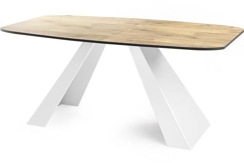 WFL GROUP Esstisch Monte Weiß im Modern Stil, Rechteckiger Tisch - Ausziehbar von 180 cm bis 220 cm, Pulverbeschichtete Weiße Metallbeine - 180 x 90 cm - Lancelot Eiche
