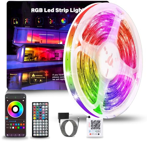 NBBUFF Led Lights for Bedroom 50ft (1 Roll), Color Changing RGB Led Strip Lights with 60 Keys Remote and App Control, Music Sync Led Lights for Room Kitchen Party Home Decor
