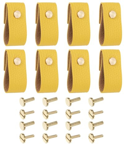 QUARKZMAN Lot de 8 Poignées de Tiroir en Cuir, Remplacement des Boutons Traditionnels pour Tiroir de Commode, Placard, Armoire de Cuisine, Jaune