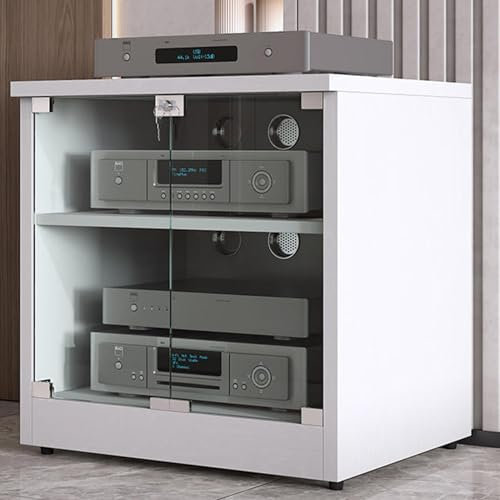 LYXWGRZD 2/3-stufiger Audio Rack HiFi Regal, HiFi Rack mit gehärtetem Glas, Record Player Stand, Phonoschrank mit reichlich Stauraum, for Besprechungs-, Wohn- und Aufnahmeräume(Wit,60cm/23.6in (2 Tier