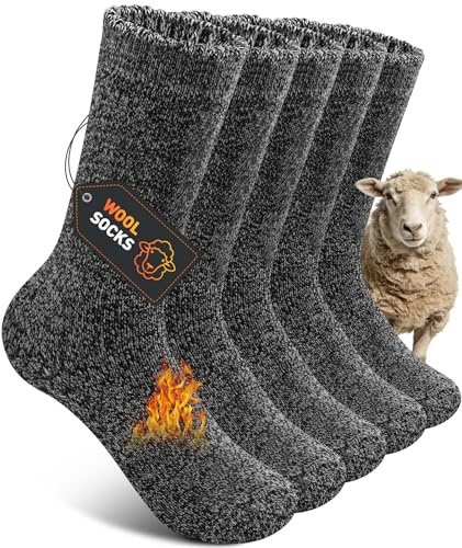 SIMIYA Mens Wool Socks 5 Pairs Winter Thermal Thick Socks
