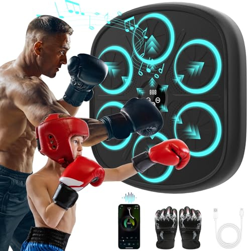 Yucate Music Boxing Machine, Wall Mounted Punching Bag with Bluetooth, Boxing Training Workout Equipment with Gloves, Ideal Gift for Kids and Adults, Home, Office and Gym