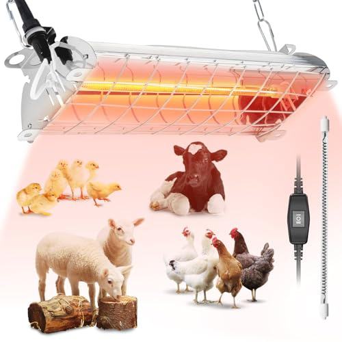 Large 400W Heat Lamp for 60 Chicks, Chicken Coop Heater with Carbon Fiber Bulb Chicks Brooder Plates, Adjust 2 Mode Temp&Hanging Height for Pet House Livestock Greenhouse 14x5.5x3IN