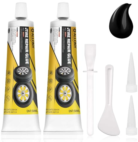 ALLONY 2 Pezzi Colla Riparazione Gomme, Colla per Riparazione Pneumatici, Kit Riparazione Pneumatici Auto, Viene Fornito con Ugello e Raschietto, Ripara Rapidamente Crepe, 100ml,