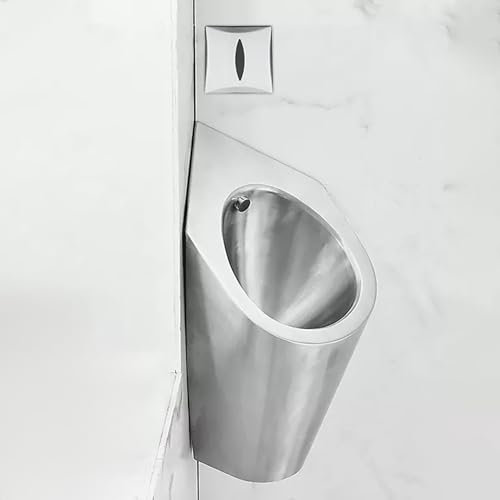 CAFIEDR Eck-Urinal aus dreieckigem Edelstahl 304, wandmontiertes Herren-Spülurinal mit Sensor-Spülventil, Badezimmer-Spritzurinal mit automatischer Spülung, Auswasch-Ho(Sensor C)