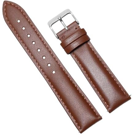 Uhrenarmband aus echtem Leder für Herren mit Dornschließe, Uhrenkette 18-24mm, Braunes Silber, 18 mm