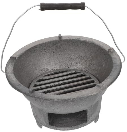 COLLBATH Portable Hibachi Grill Charcoal Outdoor Barbecue Stove Made of Cast Iron with Smooth Curve and Finely Polished Edges, for Camping and Mountaineering Barbecue Supplies Style