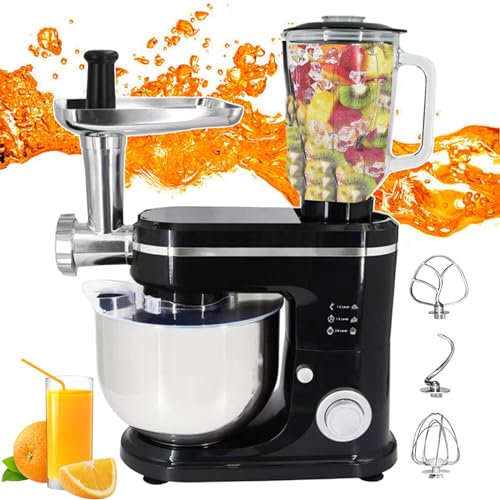 WOTZOV Batidora de pie Multifuncional, picadora de Alimentos y Verduras con Motor de 1500 W, licuadora, exprimidora y máquina de cocinar con Ajuste de 8 velocidades, Color Blanco，Negro