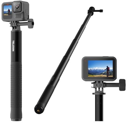 TELESIN° 90cm/ 35.2 Palo Selfie para GoPro Hero 13 12 11 10 9, dji Osmo Action 5 Pro 4 3, Insta360X5 X4 X3 Ace Pro, Palo de Selfie Invisible 153cm, Selfie Stick Extensible de Aluminio