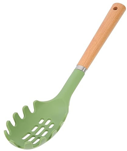 Cabilock Cuchara Para Pasta y Espaguetis Mango De Madera, Silicona y Acero Inoxidable, Servidor De Espaguetis Resistente Al Calor, Utensilio De Cocina Práctico Para Servir, Herramienta Multifuncional