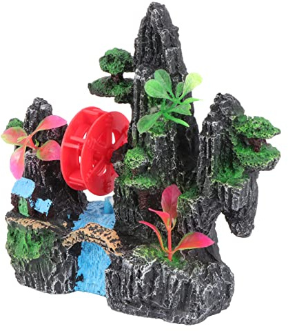 SUPVOX Water Pump-connected Windmill Rockery Fake Mountain for Aquarium Rotating Decor Sturdy Material Fish Tank Scene