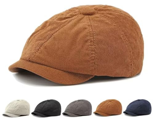 QI YUAN Newsboy Cap Corduroy Schiebermütze Herren Damen Ballonmütze mit Kurzer Schirm Baskenmütze (DE/NL/SE/PL, Numerisch, 55, 59, Braun)