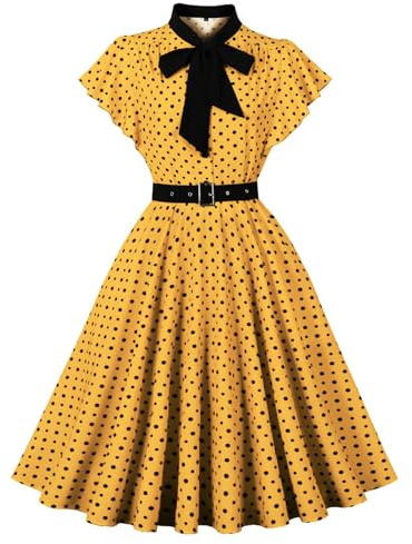 Rockabilly - Vestido de manga corta para mujer, de los años 50 y 60, con lunares, vestido cóctel, vintage, swing a la moda, para bodas, festivos, hasta la rodilla, túnica, vestido de fiesta, vestido