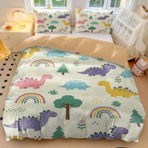 Set copripiumino singolo con dinosauro prehistoric Dino Adventure, in microfibra ultra morbida, per bambini e bambine, decorazione per camera da letto (stile 5, king, 240 x 220 cm, 65 x 65 cm x 2)