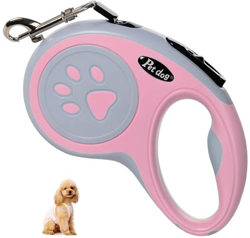 Retractable Dog Lead, SiHuiTu 5M/16FT Extendable Dog Lead with Strong Nylon Tape Tangle-Free One-Handed Brake, Pause, Lock for Small Medium Dogs (Pink)