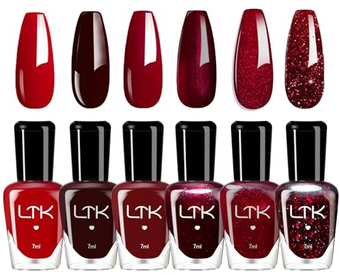 Red Nail Polish Set - 6Pcs Red Nail Varnish - Air Quick Dry Nail Polish - Dark Burgundy Wine Red Nail Polishes Kit - Popular Sparkle Nail Art Polish Pack For Women Holiday Party Gift
