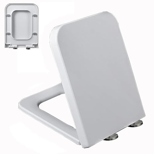 Sedile WC Quadrato in PP, Tavoletta WC con Chiusura Ammortizzata e Sgancio Rapido, Copriwater Universali, Facile da Montare e Pulire, Coperchio WC Bianco, 04F, 47x36cm