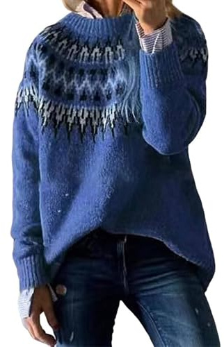 Jersey de otoño para mujer, elegante jersey de punto grueso para mujer, de invierno, jersey de Isle, grueso, cálido, de invierno, jacquard, con patrón noruego