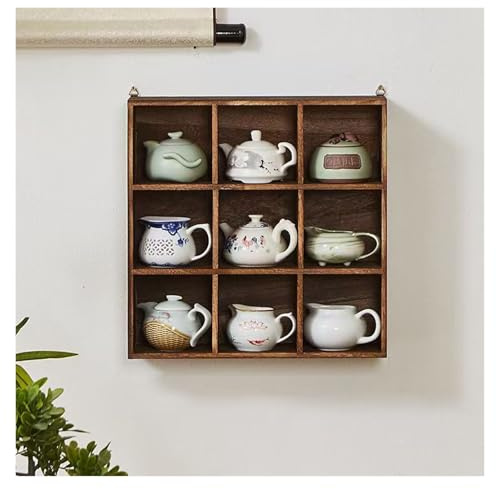 SXEVZOO 9/12 Fächern Kaffeetassen-Regal Massivholz Tassenregal Wandregal (43,5x43,5cm) Kaffeetassenständer für Wohnzimmer, Küche, Büro, Arbeitszimmer(43.5x43.5x12.5cm)