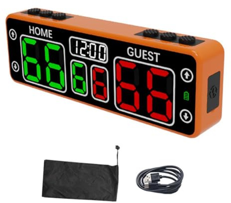 NiuLumea Marcador electrónico LED recargable con pantalla superbrillante para baloncesto, fútbol, rugby, 6 gomas + 4 botones táctiles, uso 24 horas, plástico ABS, portátil para seguimiento deportivo