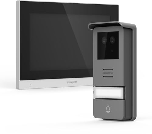 Thomson Smart Face Visiophone Connecté 7 Pouces à Reconnaissance Faciale | Reconnaissance faciale 3D jusqu’à 10 visages, écran tactile 7 pouces, 2 fils jusqu’à 100 m, WiFi 2,4/5 GHz, application