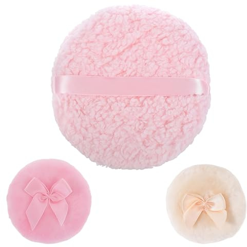 Bafutayawa Powder Puff, houppette grande 6 pouces avec 2 mini houppettes pour poudre corporelle, houppette en velours lavable pour maquillage du visage et du corps