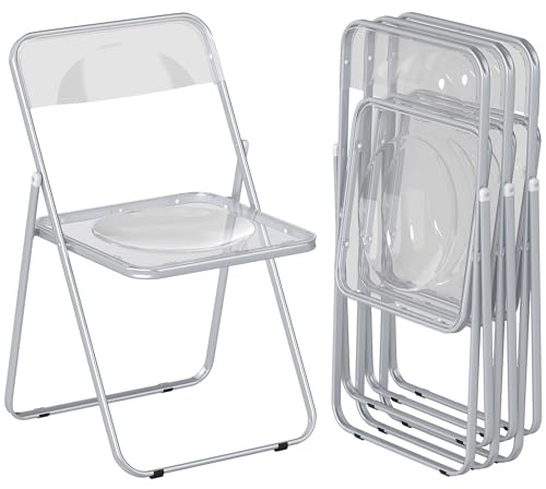 HOMCOM Set di 4 Sedie Pieghevoli in Acrilico, Sedie Richiudibili da Interno Salvaspazio con Struttura in Acciaio, Sedia Pieghevole Portatile per Casa Ufficio Cucina Eventi, 47x48x75 cm, Trasparente