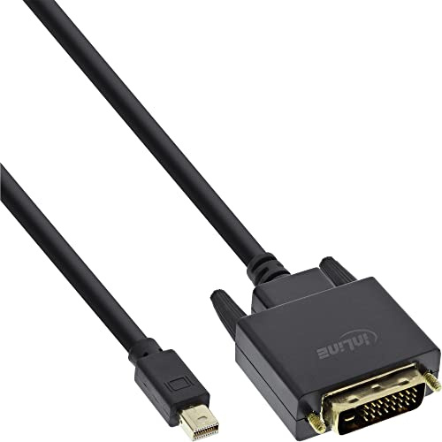 InLine 17222 Mini DisplayPort zu DVI Kabel, Mini DisplayPort Stecker auf DVI-D 24+1 Stecker, schwarz/gold, 2m