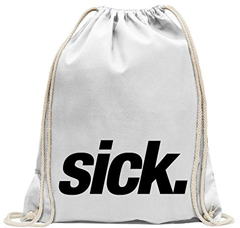 Kiwistar - Turnbeutel - weiss - Sick - Leider geil - krank - crazy - Fun Rucksack Sport Beutel Gymsack Baumwolle mit Ziehgurt