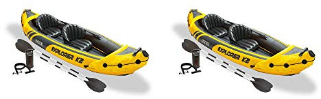 INTEX 68307EP Explorer K2 Inflatable Kayak Set: Deluxe 86in Kayak Paddles and High-Output Pump – Adjustable Seats with Backrest – Removable Skeg – 2-Person – 400lb Weight Capacity, 2 Pack