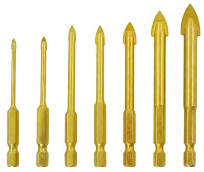 Mengshen Glasbohrer Fliesenbohrer Set 3-12mm 7 Pcs, Wolfram Hartmetall Titan beschichtet Keramik Betonbohrwerkzeug mit Sechskantschaft für Glasfliesen Keramikspiegel Porzellan Marmor