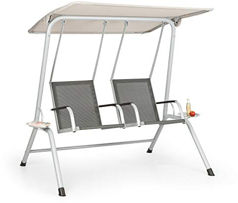 blumfeldt Bel Air Duo Swing Hollywoodschaukel - für 2 Personen, Duo Relax-Bauweise, atmungsaktives Gewebe, Edelstahl-Schrauben, anthrazit/Creme