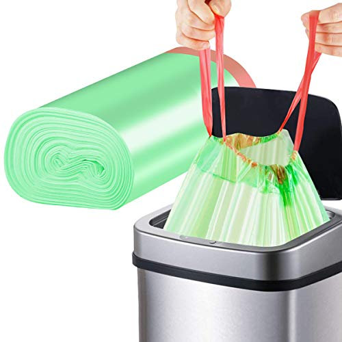 Zugband Müllbeutel 90 Stück Abfall Säcke 20L Müllsäcke Grün Mülltüten aus Kunststoffabfällen für Haushalt, Gastronomie und Gewerbe (45 x 50cm)