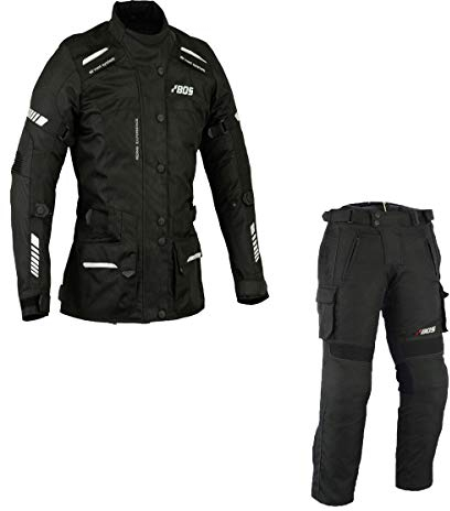 DAMEN MOTORRADKOMBI SCHWARZ JACKE und HOSE ATMUNGSAKTIV WIND-WASSERABWEISEND & ROCKER TOURING (XL)