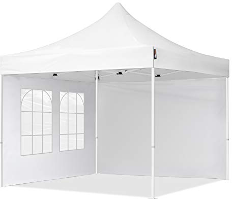 TOOLPORT Gazebo Pieghevole Giardino 3x3m - 2 Laterali (con finestre) Telo 700N Poliestere Idrorepellente Padiglione Mercati Sagre Bianco