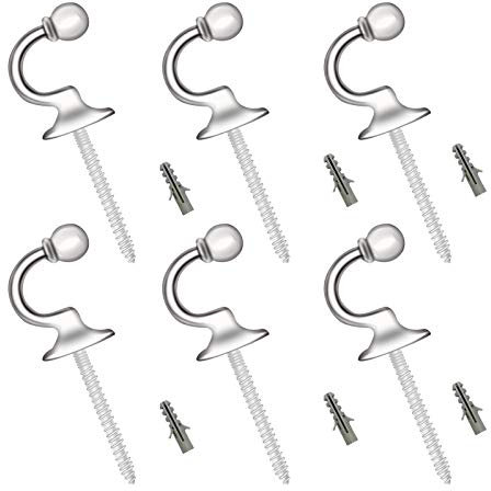 3Pairs U Shaped Curtain Tieback Hooks - Heavy Duty Metal Tie Backs - Chrome Shower Window Drapery Wall Mounted Curtain Holder - Screw in Keys Coat Hanger Hooks