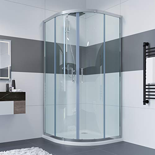 IMPTS Duschkabine Viertelkreis 90 x 90 cm Runddusche Duschabtrennung Duschkabine Rund Dusche Schiebetür Viertelkreisdusche, NANO Glas, Höhe 195cm