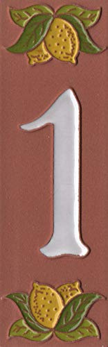 Piastrelle in vetro smaltato, 15 cm x 5 cm, in terracotta dipinta a mano, con numero civico (numero 1)