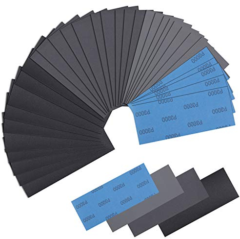 Schleifpapier Set, 30 Stück Trocken und Nass Sandpapier 120 bis 5000 Körnung Schmirgelpapier, Fein für Holz,Autolack, Metall,Stein,Glas，9 x 3,6 Zoll