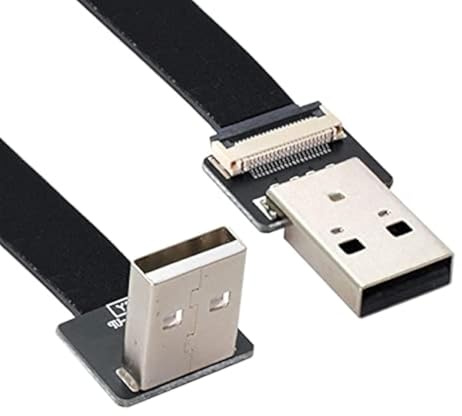 NFHK Up Angled USB 2.0 Type-A Male to Type-A Male Data Flat Slim FPC Cable 90 Degree for FPV & Disk & Scanner & Printer 20CM