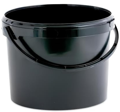 10L Plastic Bucket Pail + Handle & Lid - Heavy Duty ¦ Food Grade BPA Free ¦ Multi-use Fermentation Feed Dry Food Liquid Chemicals Hydroponics Storage Container BLACK
