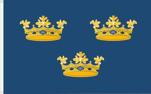 BANDIERA REAL DELLA SVEZIA (TRE CORONE) QUALITÀ RASO PREMIUM. DIMENSIONI GRANDE 150X90