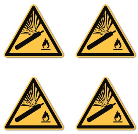 Warnung vor Gasflaschen: W029 - DIN EN ISO 7010 / ASR A1.3 - Aufkleber: 10 cm, 4 Stück