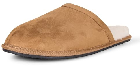 Amazon Essentials Men's Cozy Non Slip House Slippers, Chestnut Brown Microsuede, 10