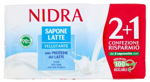 NIDRA | Tripack Sapone Vellutante, con Proteine del Latte, Dermatologicamente Testato, Made in Italy, 3x90gr
